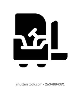 forklift glyph icon. Strong and solid vector icon for websites, mobile interfaces, presentations, and visual branding. High quality and easy to edit.