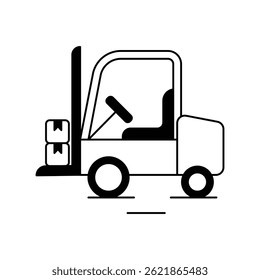 forklift glyph outline icon with white background vector stock illustration