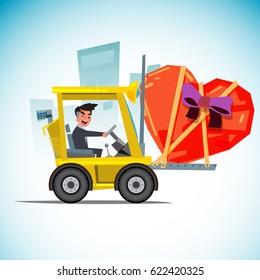 forklift with heart - vector illustration