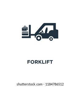 Forklift icon. Black filled vector illustration. Forklift symbol on white background. Can be used in web and mobile.