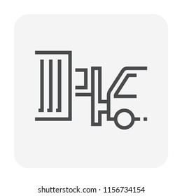 Forklift icon. Also called lift truck or forklift truck used to lift and move box and product. Lifting equipment in production, manufacturing, shipping and warehousing. 64x64 pixel perfect icon design