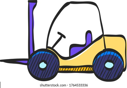 Forklift icon in color drawing. Industrial vehicle work warehouse shipping inventory