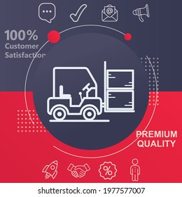 Forklift icon. Customize your design with a navy and red colored background template