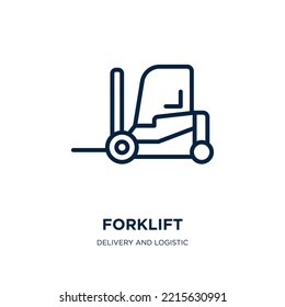 forklift icon from delivery and logistic collection. Thin linear forklift, delivery, business outline icon isolated on white background. Line vector forklift sign, symbol for web and mobile