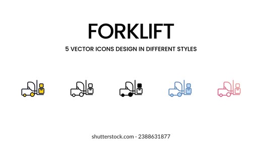 Forklift Icon Design in Five style with Editable Stroke. Line, Solid, Flat Line, Duo Tone Color, and Color Gradient Line. Suitable for Web Page, Mobile App, UI, UX and GUI design.