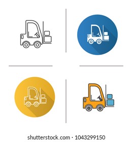 Forklift icon. Fork hoist. Flat design, linear and color styles. Lift truck. Isolated vector illustrations