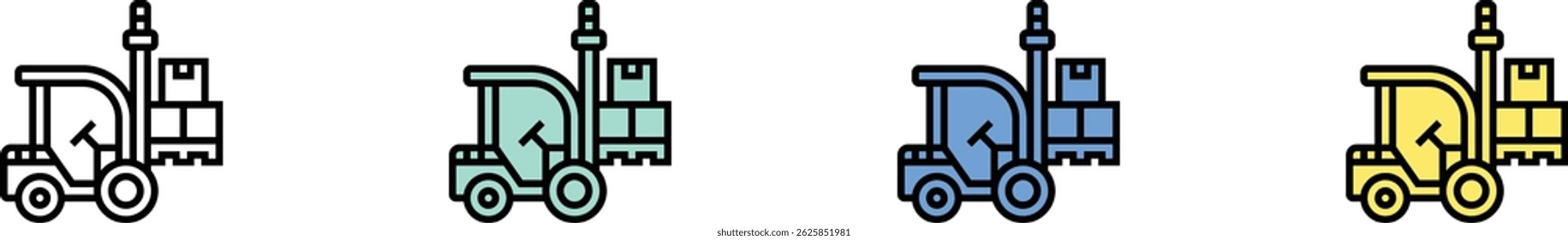 forklift icon. Outline, Green, Blue and Yellow Style Design Isolated On White Background