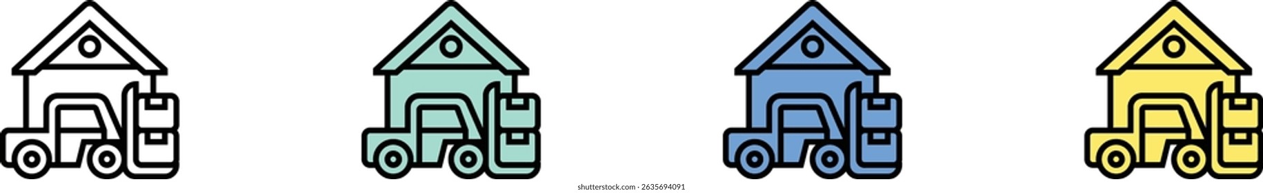 forklift icon. Outline, Green, Blue and Yellow Style Design Isolated On White Background
