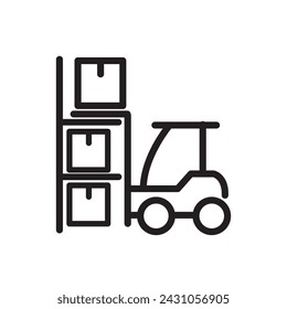 forklift icon putting cardboard on a shelf. vector eps 10