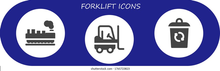 forklift icon set. 3 filled forklift icons. Included Cargo, Forklift, Container icons