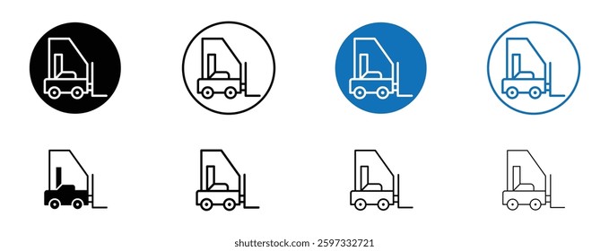 Forklift icon set in black and blue colors on white background