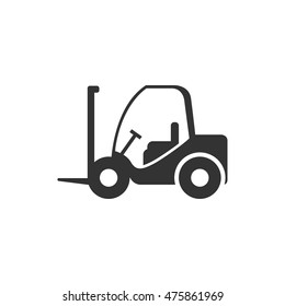 Forklift icon in single color. Industrial vehicle work warehouse shipping inventory