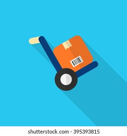 Forklift icon, Vector flat long shadow design. Shipping and logisticst concept.