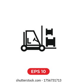 Forklift icon.Forklift truck with cardboard boxes vector illustraion. Transportation of cargo and boxes in the warehouse.