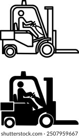 Forklift Icons. Black and White Vector Icons. Warehouse Transport for Moving Cargo. Multifunctional Self-Propelled Equipment