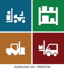 forklift icons set. Set of 4 forklift filled icons such as forklift