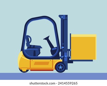 Forklift, industrial truck, lift truck, jitney, hi-lo, fork truck. Powered industrial truck used to lift and move materials over short distances. Vector illustration. Vector.