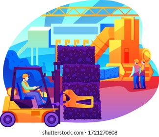 Forklift Inside The Factory. Processing industry. heavy transport. Vector illustration.