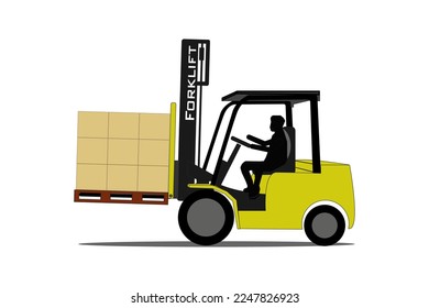 A forklift lifts cargo boxes