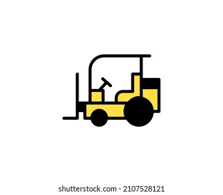 Icono de la línea de elevación de la horquilla. Símbolo vectorial en estilo plano y a la moda sobre fondo blanco. El comercio canta por el diseño.
