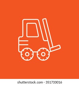Forklift line icon for web, mobile and infographics. Vector white icon isolated on red background.