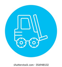 Forklift line icon for web, mobile and infographics. Vector white icon on the light blue circle isolated on white background.
