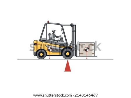 Forklift load capacity. Flat line vector design of forklift with operator and load.