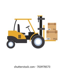 forklift loaded with cardboard boxes logistics and delivery