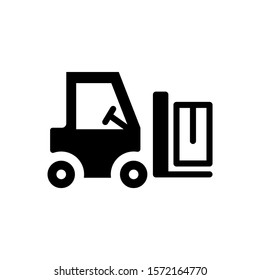 forklift loader icon in black flat design on white background, linear style sign for mobile concept and web design, Construction Vehicle vector icon, Symbol, logo illustration, Pixel perfect vector gr