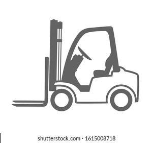 forklift, loader icon.black and white line, flat design.vector image isolated on white.