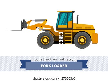 Forklift loader industrial crane. Side view crane isolated vector illustration