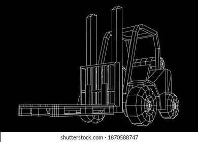 Forklift Loader lift truck with cargo pallet for warehouse. Logistics shipping concept. Wireframe low poly mesh vector illustration.