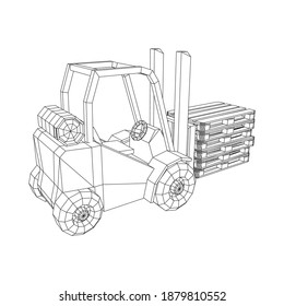 Forklift Loader lift truck with cargo pallet for warehouse. Logistics shipping concept. Wireframe low poly mesh vector illustration.