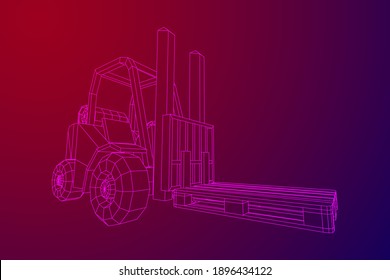 Forklift Loader lift truck with cargo pallet for warehouse. Logistics shipping concept. Wireframe low poly mesh vector illustration.