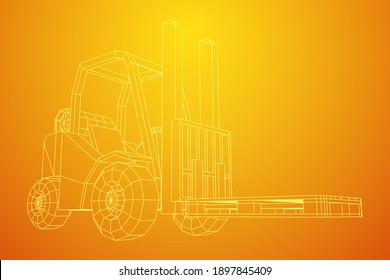 Forklift Loader lift truck with cargo pallet for warehouse. Logistics shipping concept. Wireframe low poly mesh vector illustration.