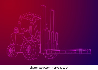 Forklift Loader lift truck with cargo pallet for warehouse. Logistics shipping concept. Wireframe low poly mesh vector illustration.