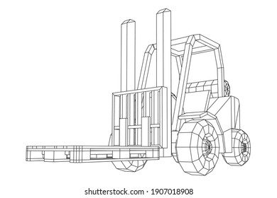 Forklift Loader lift truck with cargo pallet for warehouse. Logistics shipping concept. Wireframe low poly mesh vector illustration.