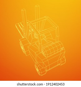 Forklift Loader lift truck with cargo pallet for warehouse. Logistics shipping concept. Wireframe low poly mesh vector illustration.