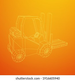 Forklift Loader lift truck with cargo pallet for warehouse. Logistics shipping concept. Wireframe low poly mesh vector illustration.