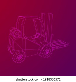 Forklift Loader, lift truck with cargo pallet for warehouse. Logistics shipping concept. Wireframe low poly mesh vector illustration.