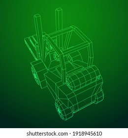 Forklift Loader lift truck with cargo pallet for warehouse. Logistics shipping concept. Wireframe low poly mesh vector illustration.