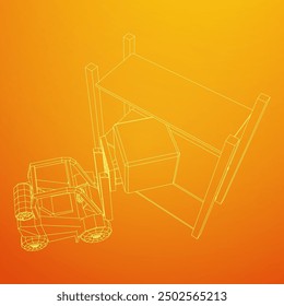 Forklift Loader lift truck in warehouse near rack. Wireframe low poly mesh vector illustration.
