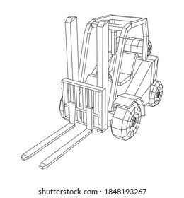 Forklift Loader lift truck. Wireframe low poly mesh vector illustration.