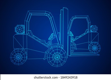 Forklift Loader lift truck. Wireframe low poly mesh vector illustration.