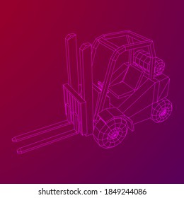 Forklift Loader lift truck. Wireframe low poly mesh vector illustration.