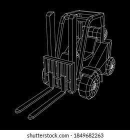 Forklift Loader lift truck. Wireframe low poly mesh vector illustration.