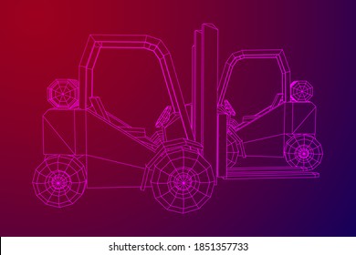 Forklift Loader lift truck. Wireframe low poly mesh vector illustration.