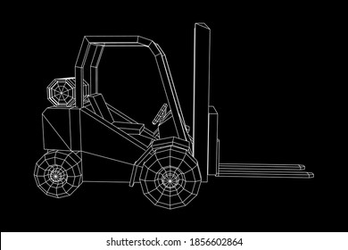 Forklift Loader lift truck. Wireframe low poly mesh vector illustration.