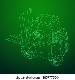 Forklift Loader lift truck. Wireframe low poly mesh vector illustration.