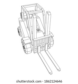 Forklift Loader lift truck. Wireframe low poly mesh vector illustration.